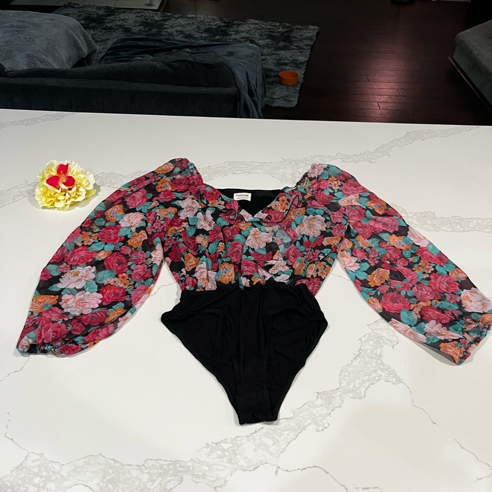 Peace Love World Floral Bodysuit - Multicolor and Black - Picture 3 of 10
